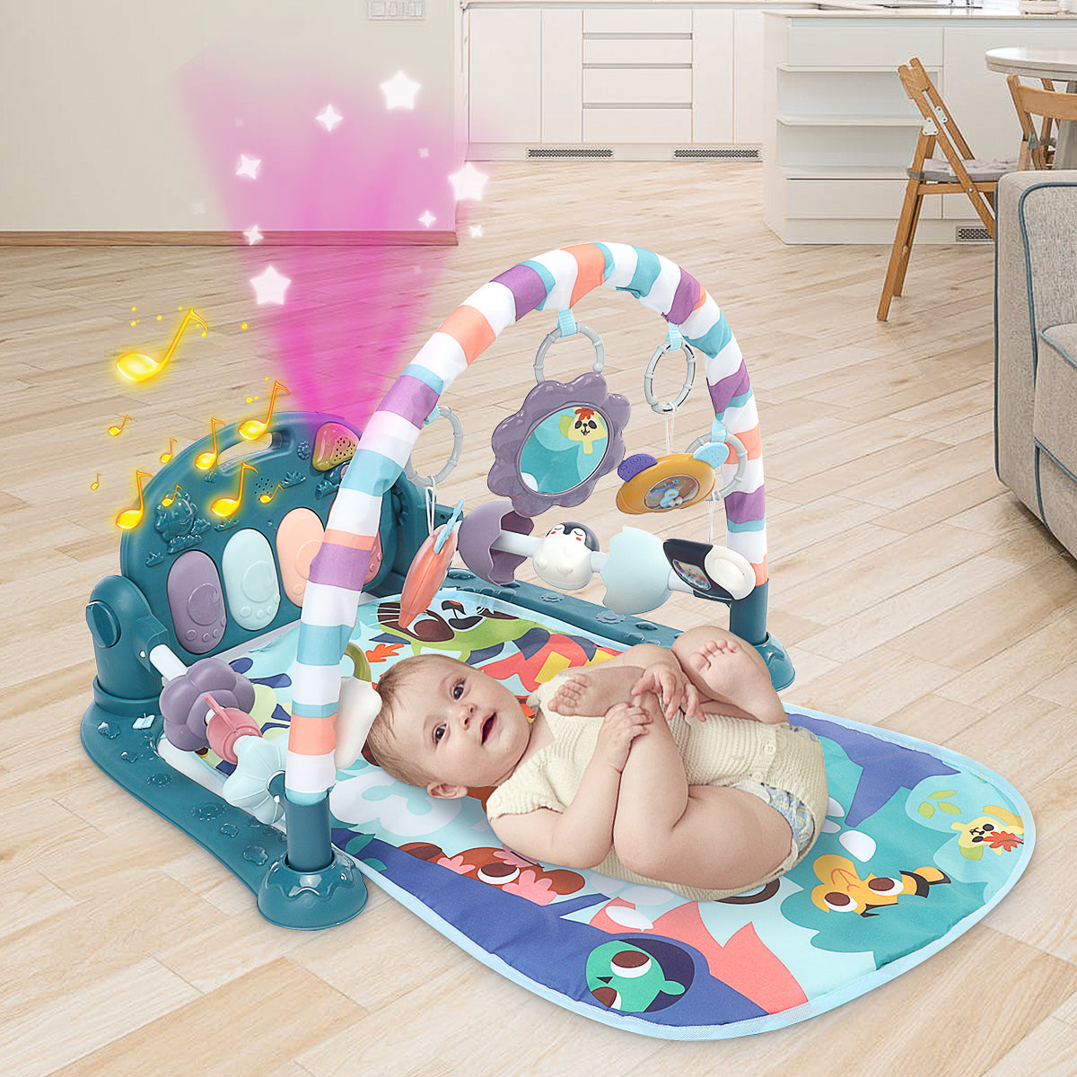 TEAYINGDE Baby Gym Play Mat 3 in 1 Fitness Rack with Music and Lights Fun Piano Baby Activity Center