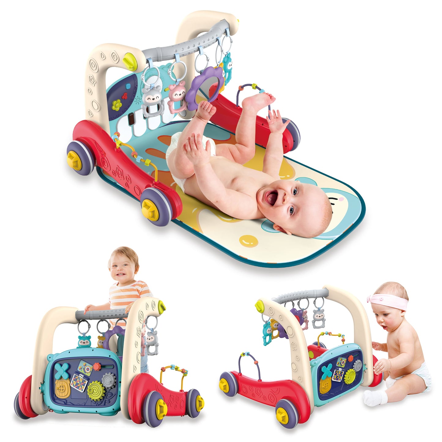 TEAYINGDE 3 in 1 Baby Play Mat Gym Walker Play Piano Tummy Time Baby Activity