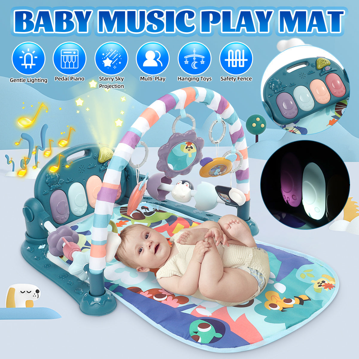 TEAYINGDE Baby Gym Play Mat 3 in 1 Fitness Rack with Music and Lights