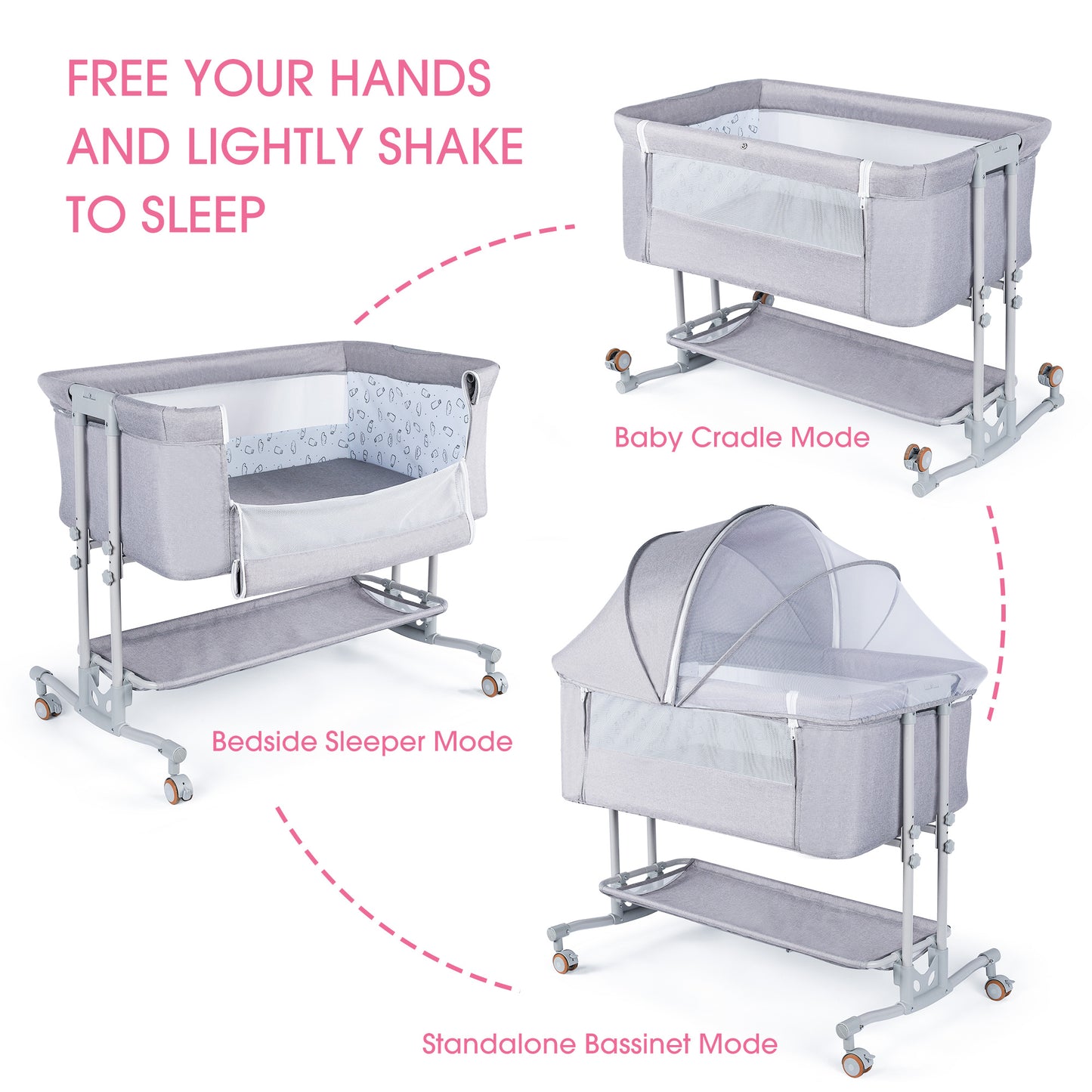 Baby Bassinet Bedside Sleeper Bedside Crib Easy to Assemble Crib All Mesh,Grey