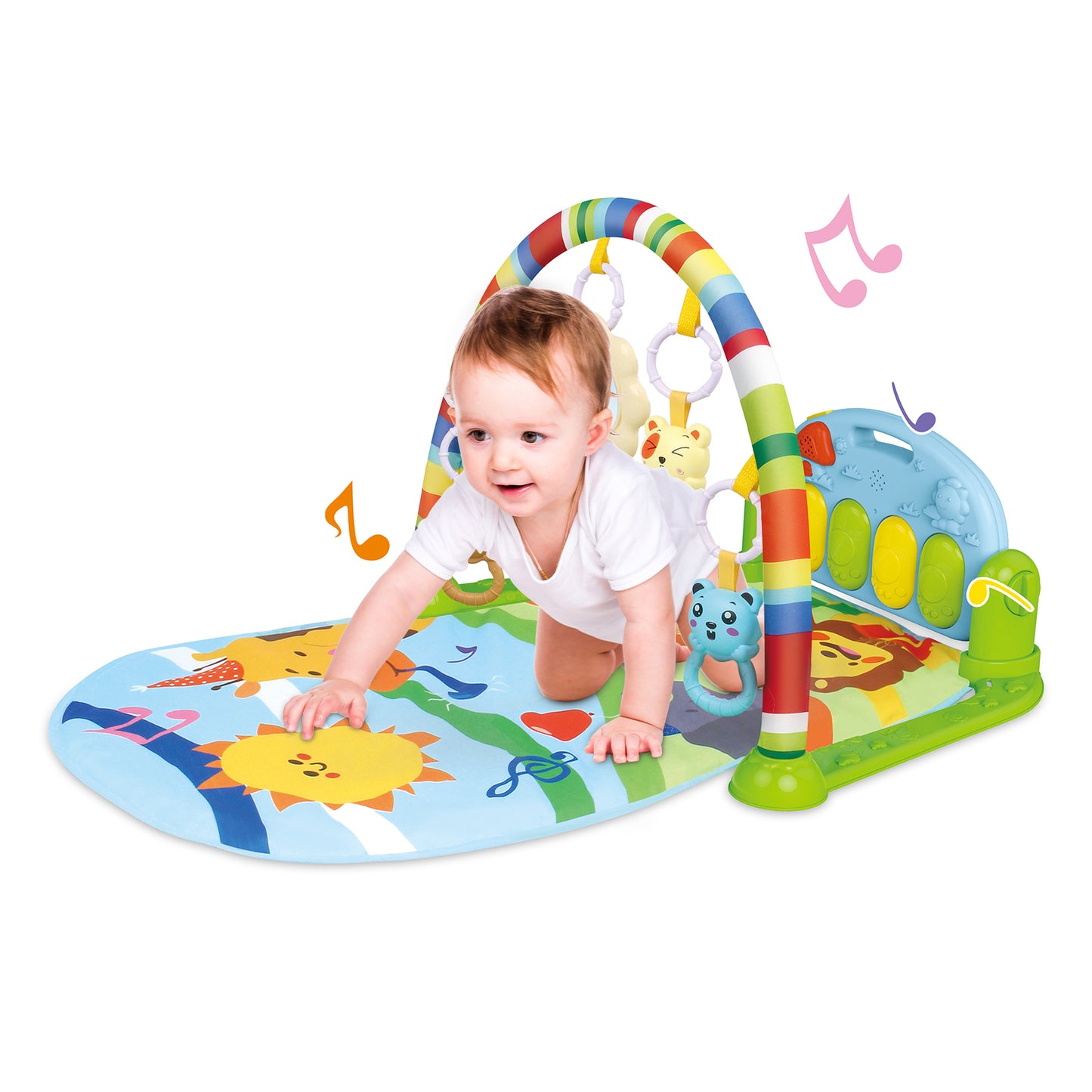 TEAYINGDE 3 in 1 Foldable Baby Kid Play Gym Mat, Kick and Play Piano Play Gym ,Musical Activity Fitness Gym for 0-3 Year Boys and Girls Tummy Time