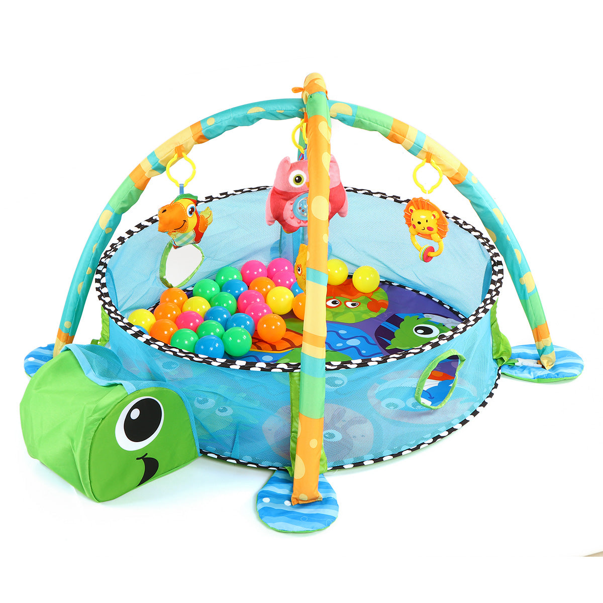 TEAYINGDE 3 in 1 Baby Gym Play Mat Baby Activity with Ocean Ball,Green Turtle